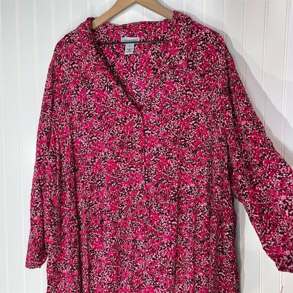 Catherines 4X Pink Floral Tunic Blouse Rayon Boho 3/4 Sleeve Plus Size Top - Picture 3 of 8